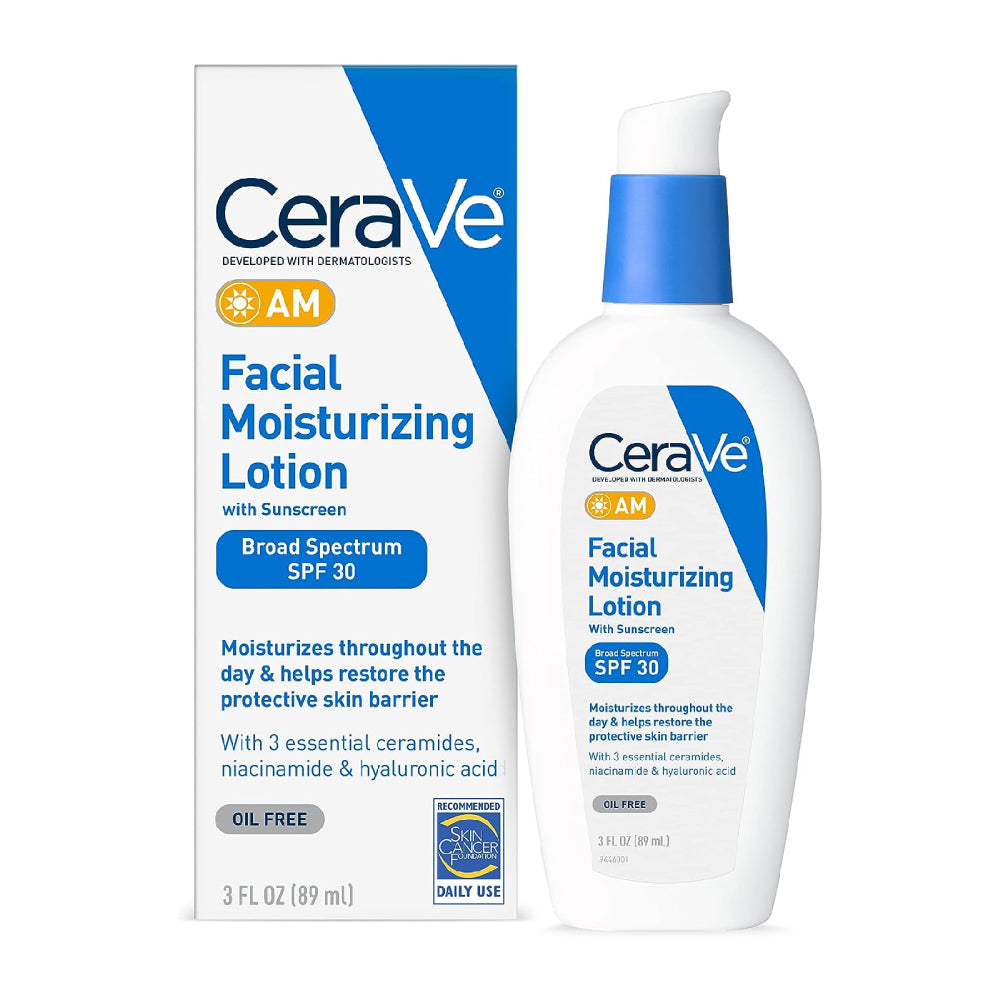 لوشن ترطيب الوجه CeraVe AM بعامل حماية من الشمس SPF 30 خالٍ من الزيوت 89 مل/60 مل