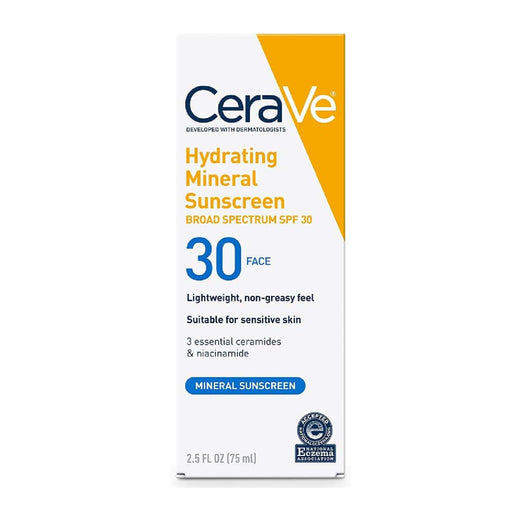 CeraVe Hydrating Mineral Sunscreen SPF 30 with 3 Essential Ceramides and Niacinamide 75 ml