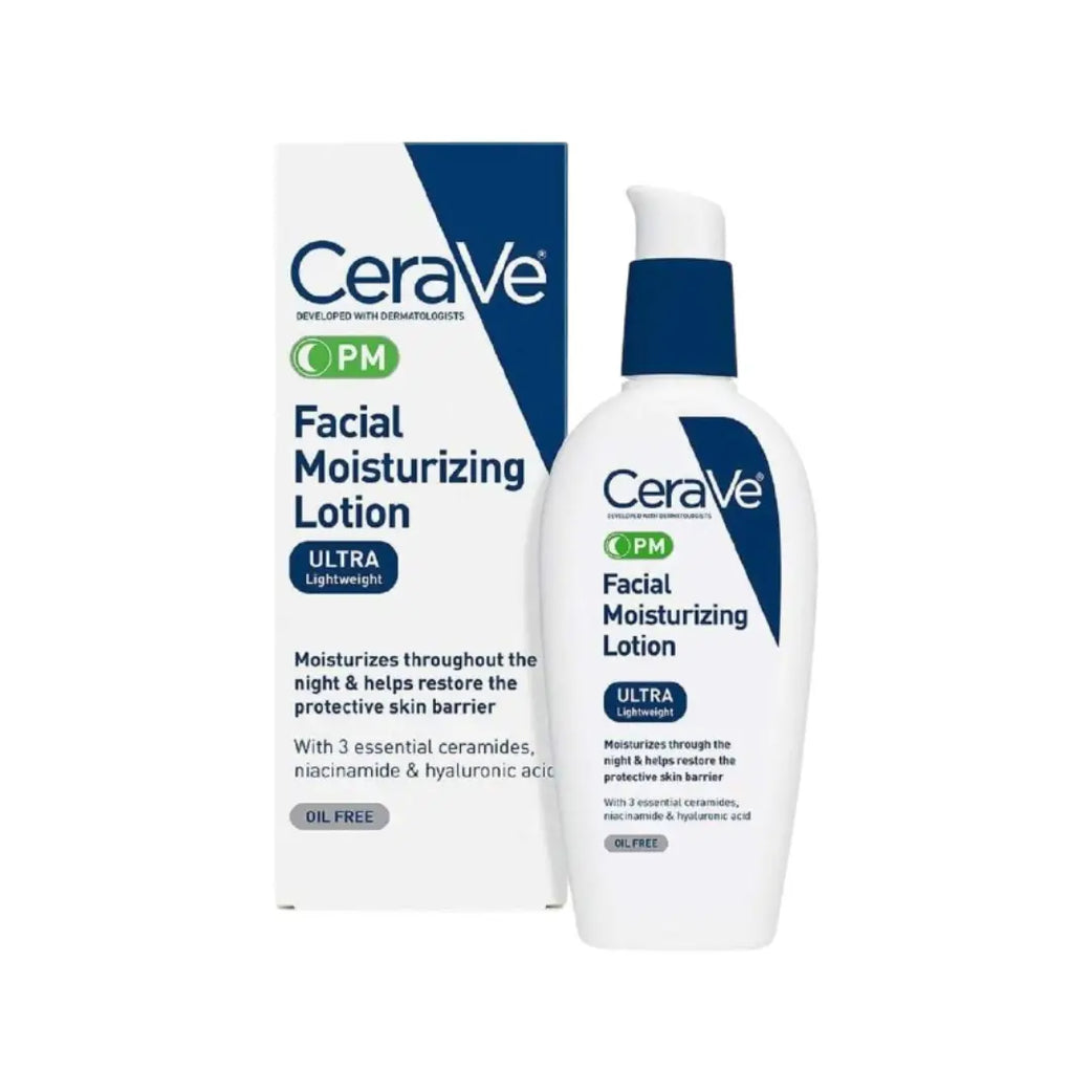 CeraVe Ultra Lightweight PM Facial Moisturizing Lotion 89ml | Night Moisturizer with Niacinamide & Hyaluronic Acid