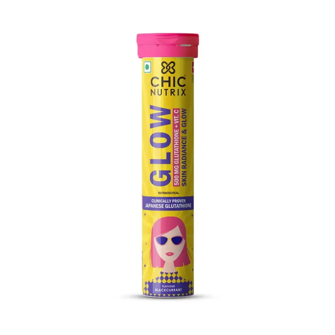 Chic Nutrix Glow 500mg Glutathione + Vitamin C Black Currant Effervescent Tablet 10s| Strawberry Lemon | Skin Radiance Support