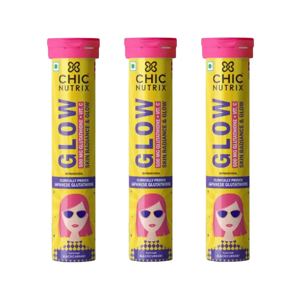 Chic Nutrix Glow 500mg Glutathione + Vitamin C Black Currant Effervescent Tablet 20s - 3 Packs