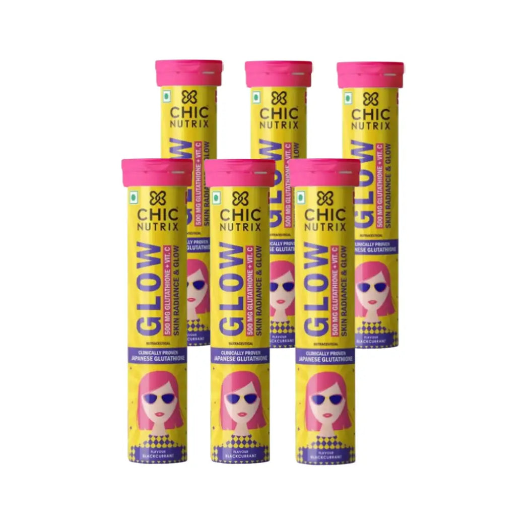 Chic Nutrix Glow 500mg Glutathione + Vitamin C Black Currant Effervescent Tablet 20s - 6 Packs
