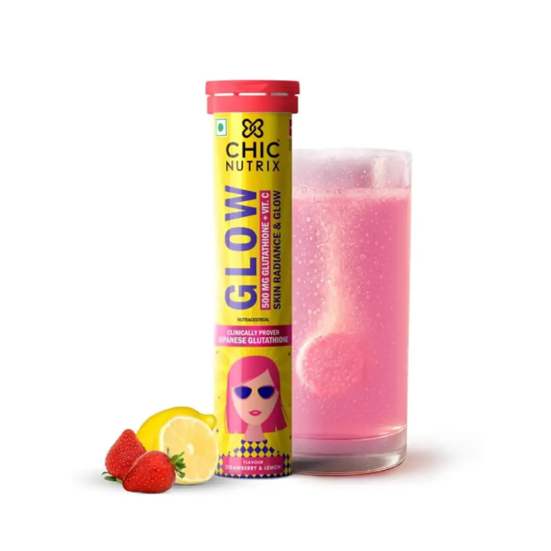 Chicnutrix Glow Glutathione 500mg + Vitamin C Effervescent Tablets 20s | Strawberry Lemon | Skin Radiance Support