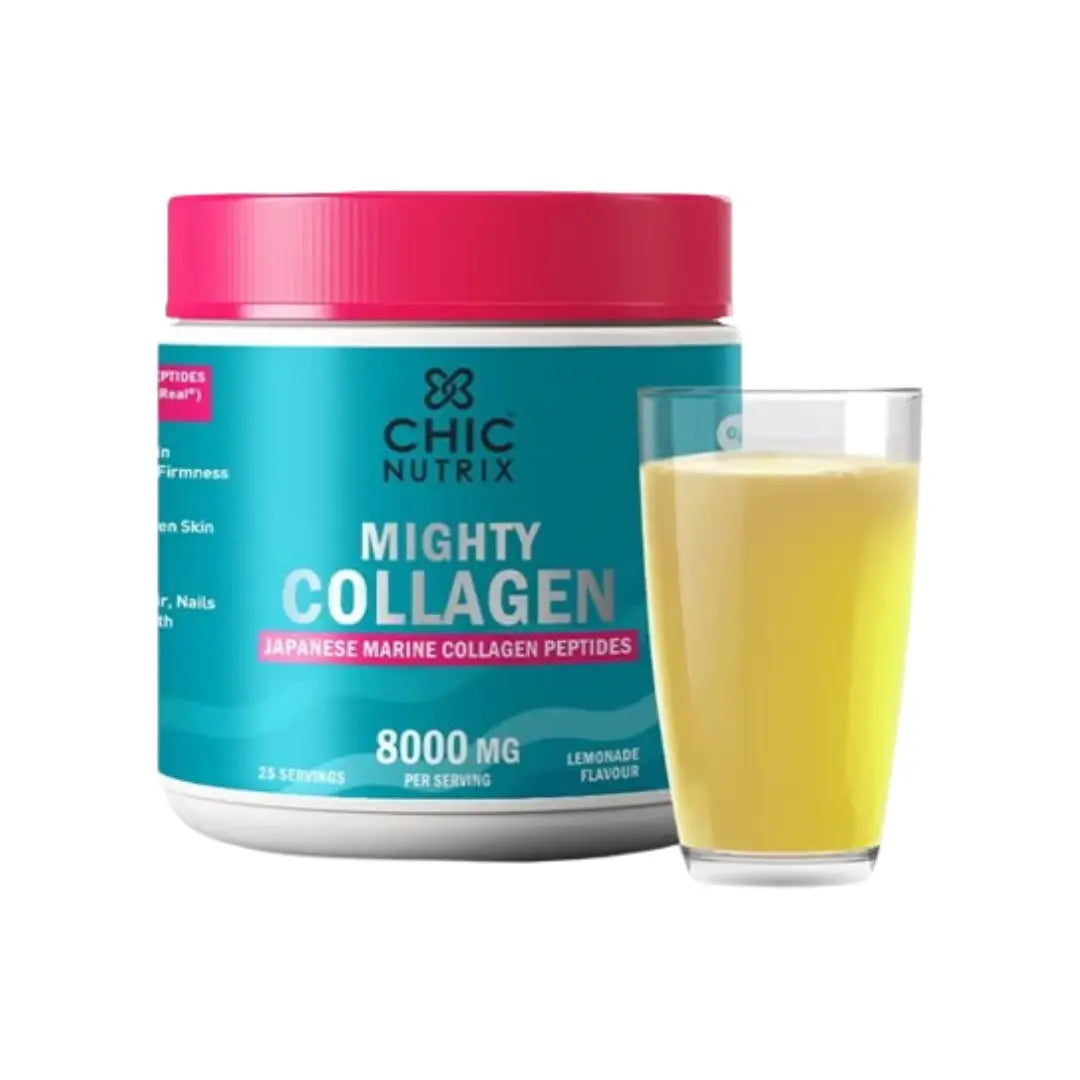Chic Nutrix Mighty Collagen 8000mg Lemonade Powder Serv 25 – Hydrolyzed Collagen Supplement for Skin, Hair & Joints Support
