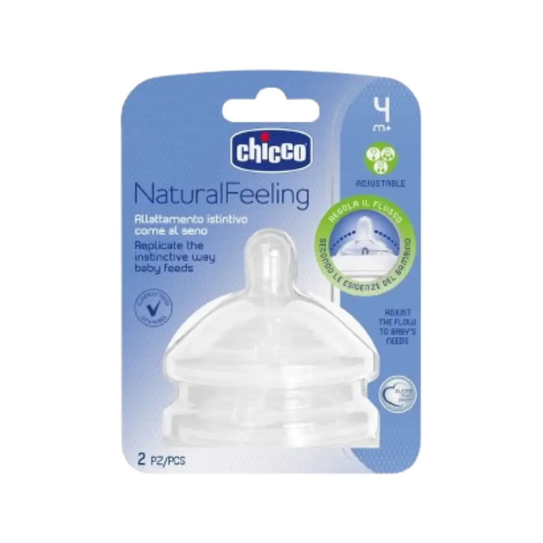 Chicco Natural Feeling Teat 4M+ Adjustable Flow 2 Pack | Silicone Baby Bottle Teats