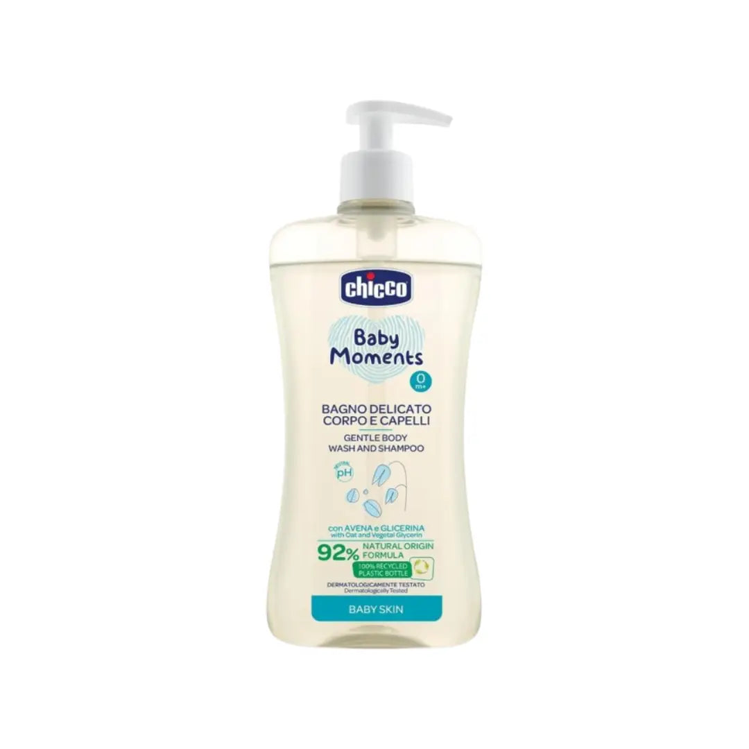 Chicco Baby Moments Gentle Body Wash & Shampoo 500ml | Tear-Free Baby Bath & Hair Cleanser