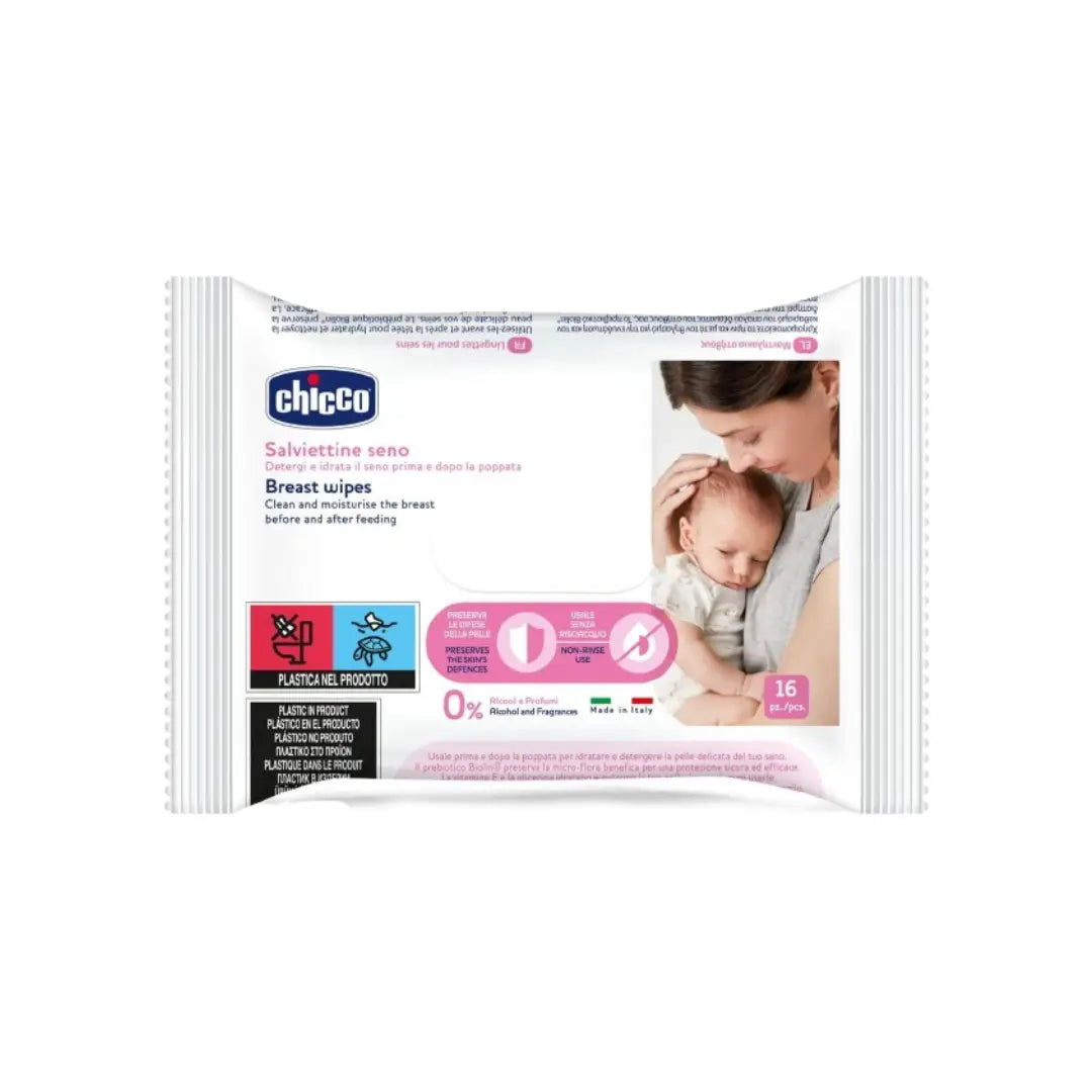 Chicco Breast Cleansing Wipes 16s | Gentle Nursing Hygiene Wipes for Breastfeeding Mothers