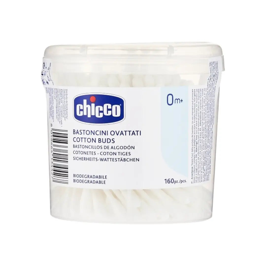 Chicco Cotton Buds with Ear Drum Protection 160s | Baby Safe Cotton Swabs for Gentle Hygiene