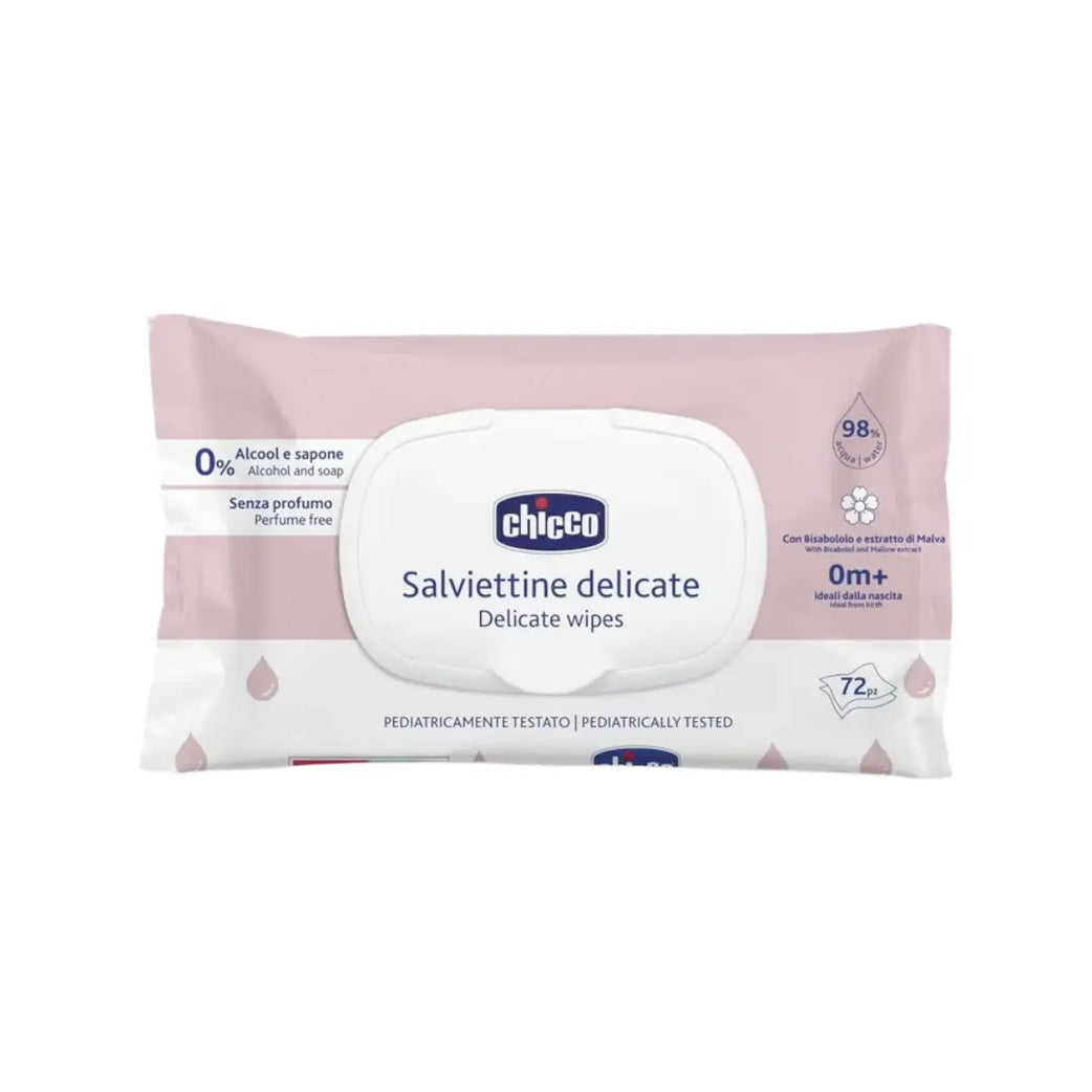 Chicco Delicate Baby Wipes 0M+ 72s | Gentle Cleansing Wipes for Newborn Sensitive Skin