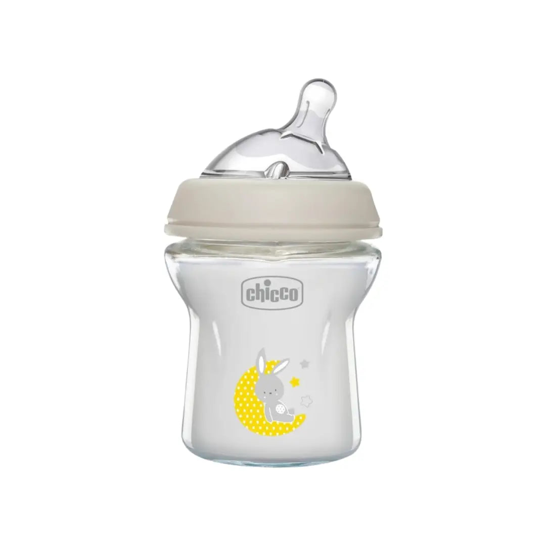 Chicco Glass Feeding Bottle 0M+ 150ml - Baby Feeding Bottle with Physiological Teat