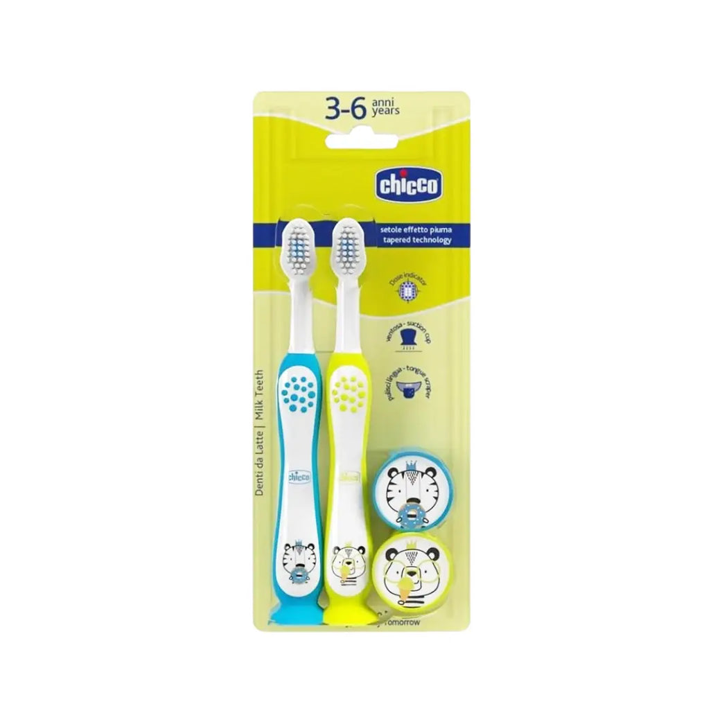 Chicco Kids Tiger Toothbrush 3-6 Years 2 Pack | Soft Bristle Children's Toothbrush