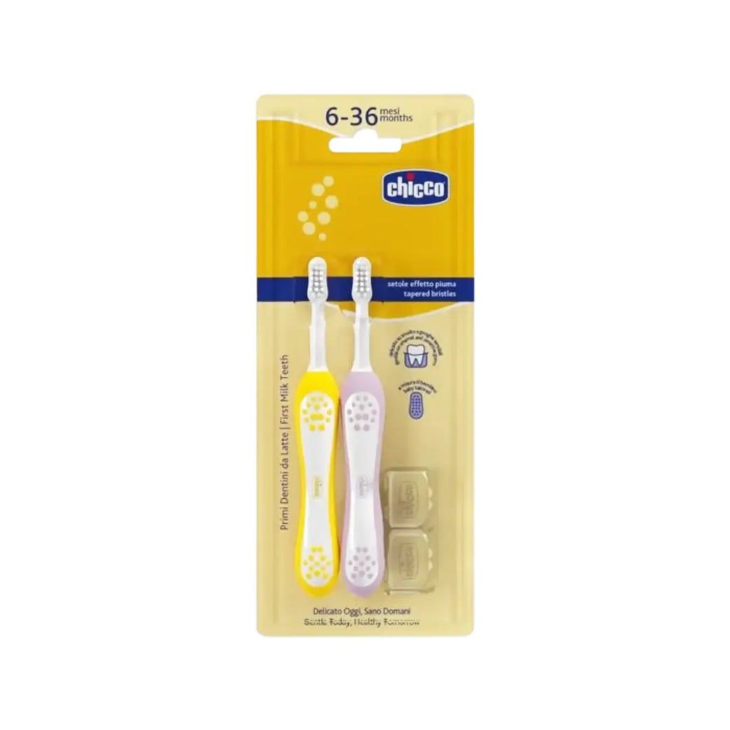 Chicco Kids Toothbrush 6-36 Months Lilac & Mustard 2 Pack | Soft Bristle Baby & Toddler Toothbrush