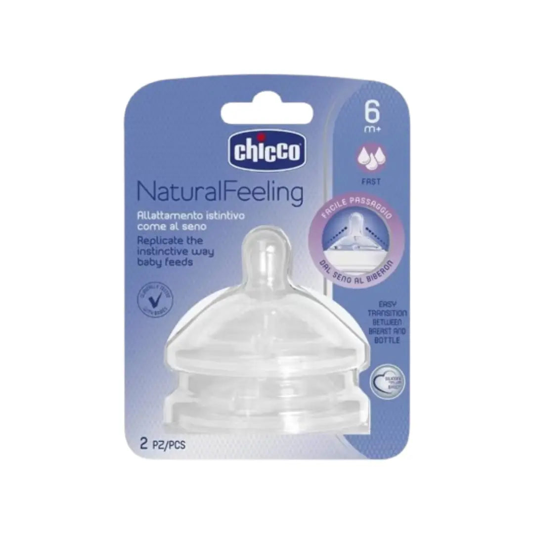 Chicco Natural Feeling Teat 6M+ Fast Flow 2 Pack | Fast Flow Silicone Baby Bottle Teats