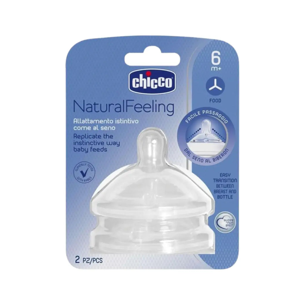 Chicco Natural Feeling Teat 6M+ Food Flow 2 Pack | Baby Bottle Teats for Thicker Feeds