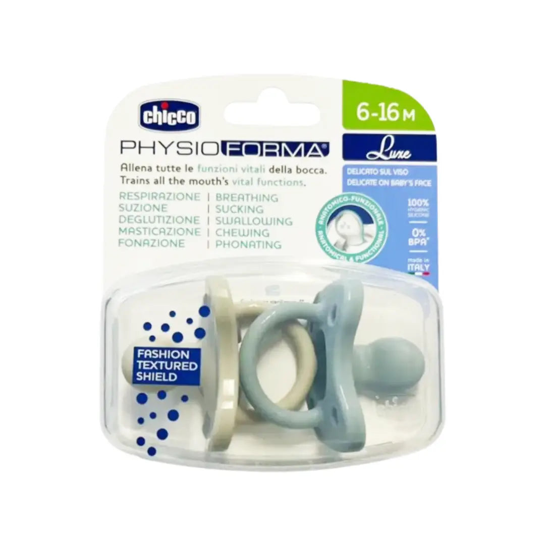 Chicco PhysioForma Luxe Soother 6–16 Months 2 Pack – Orthodontic Silicone Baby Pacifier