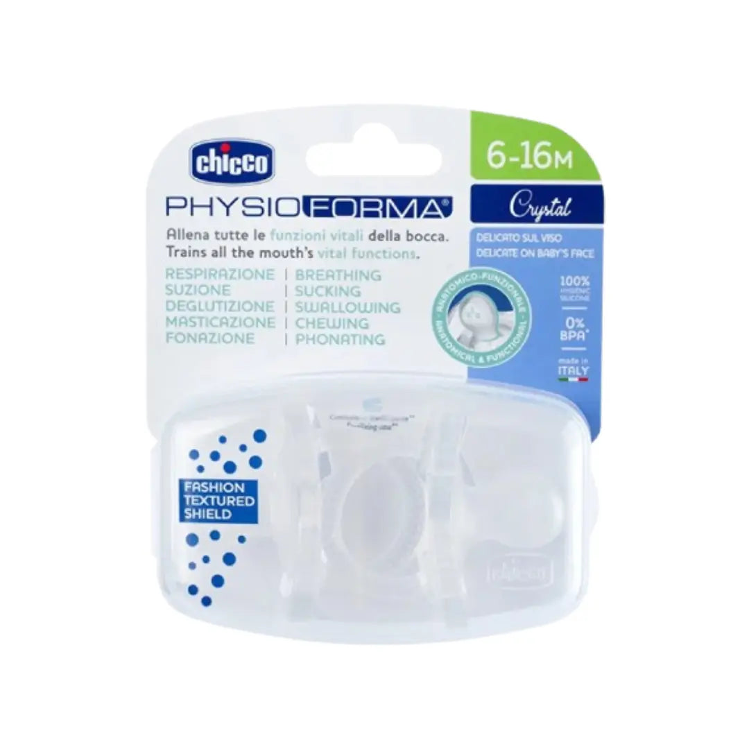 Chicco PhysioForma Crystal Soother 6-16 Months 2 Pack | Orthodontic Baby Pacifier Transparent Design