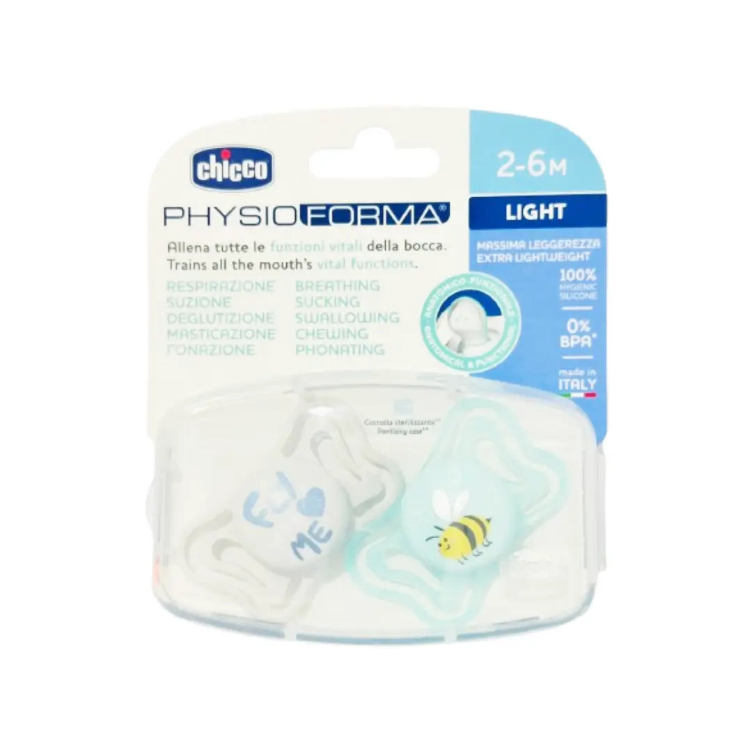 Chicco PhysioForma Light Soother 2-6 Months 2 Pack | Orthodontic Baby Pacifier Lightweight Design