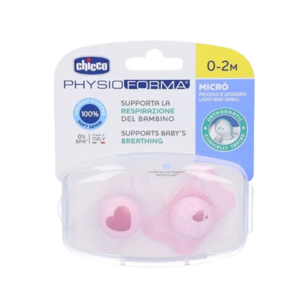 Chicco PhysioForma Micro Soother 0-2 Months 2 Pack | Newborn Orthodontic Pacifier