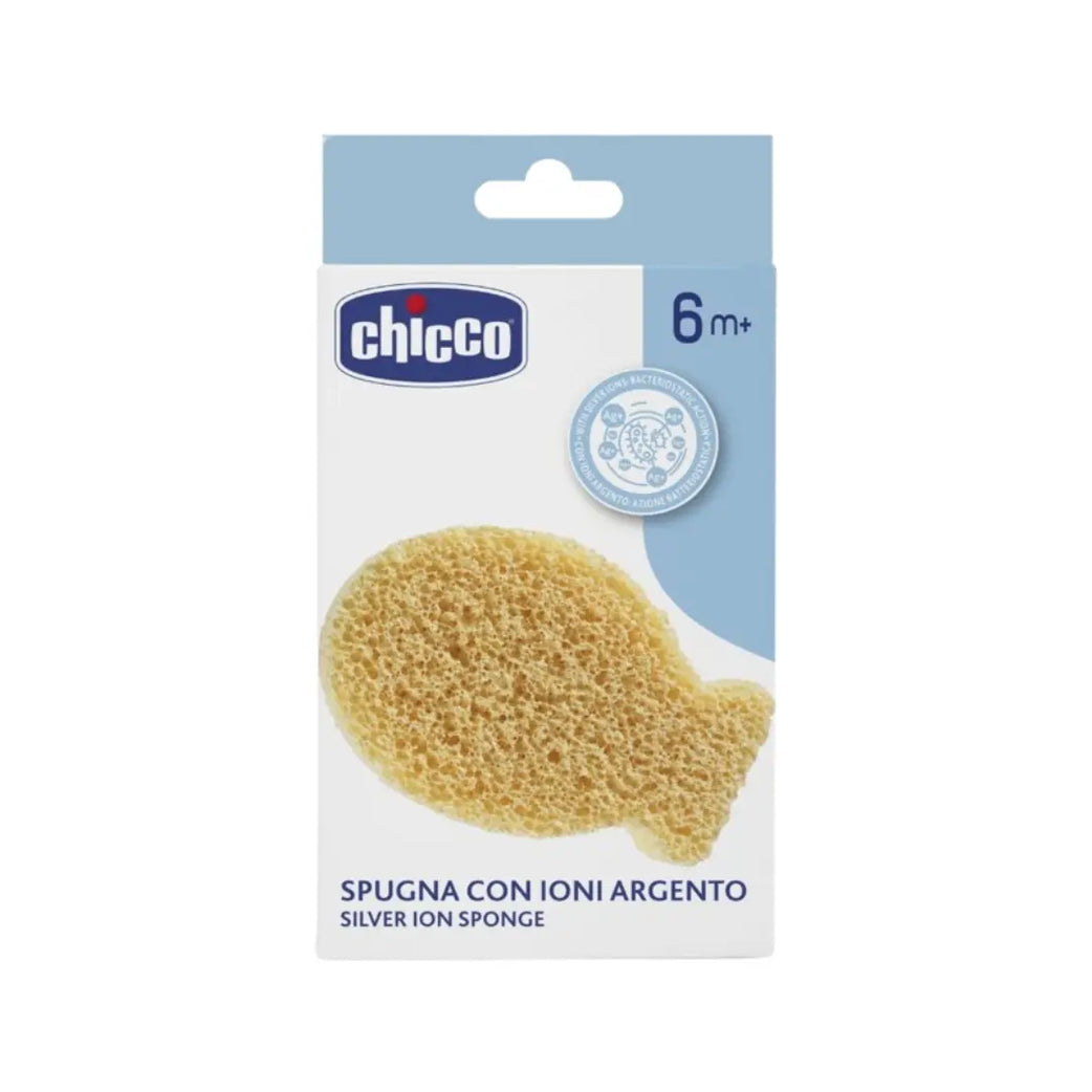Chicco Silver ION Sponge 6M+ | Soft Baby Bath Sponge for Gentle Cleansing