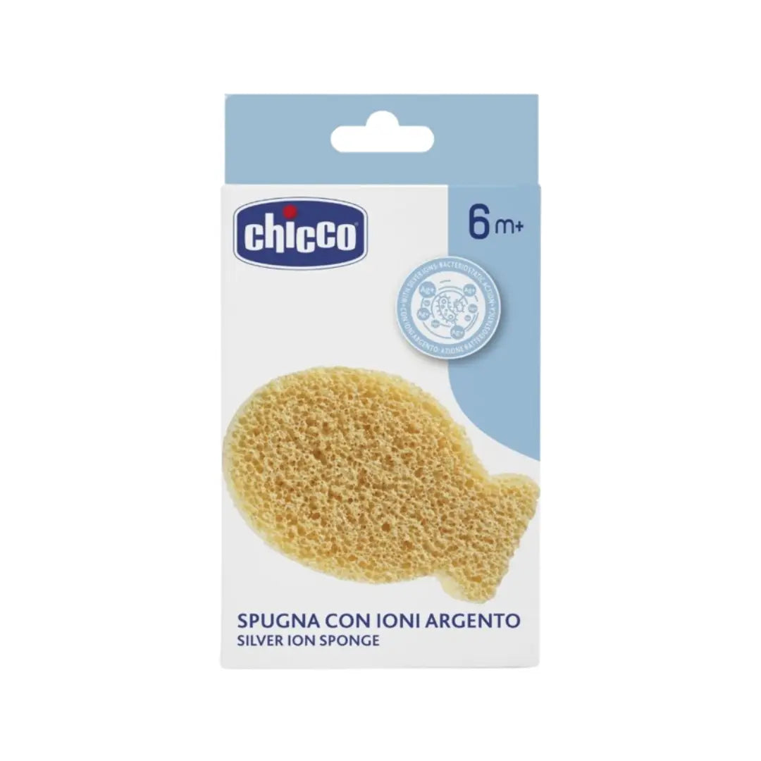 Chicco Silver ION Sponge 6M+ | Soft Baby Bath Sponge for Gentle Cleansing