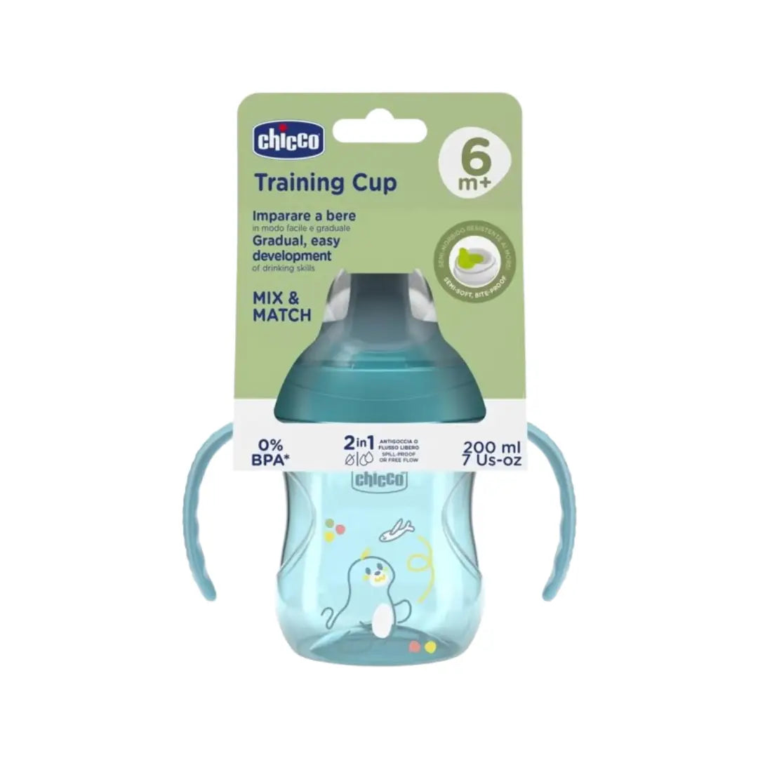 Chicco Training Cup 6M+ Teal | Spill-Proof Baby Transition Cup with Handles