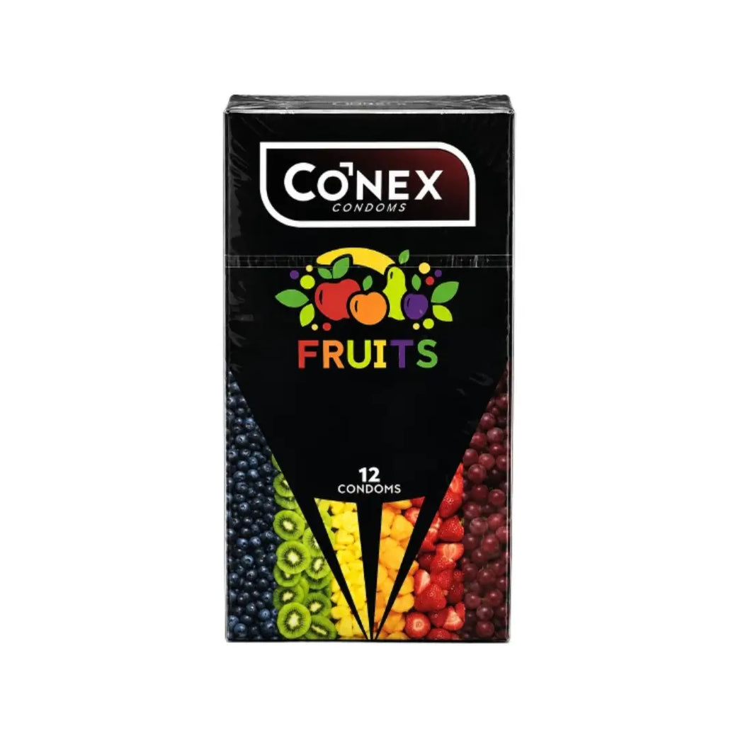 Conex Fruits Condoms 12 Pack – Assorted Flavoured Natural Latex Condoms for Comfortable Fit & Reliable Protection