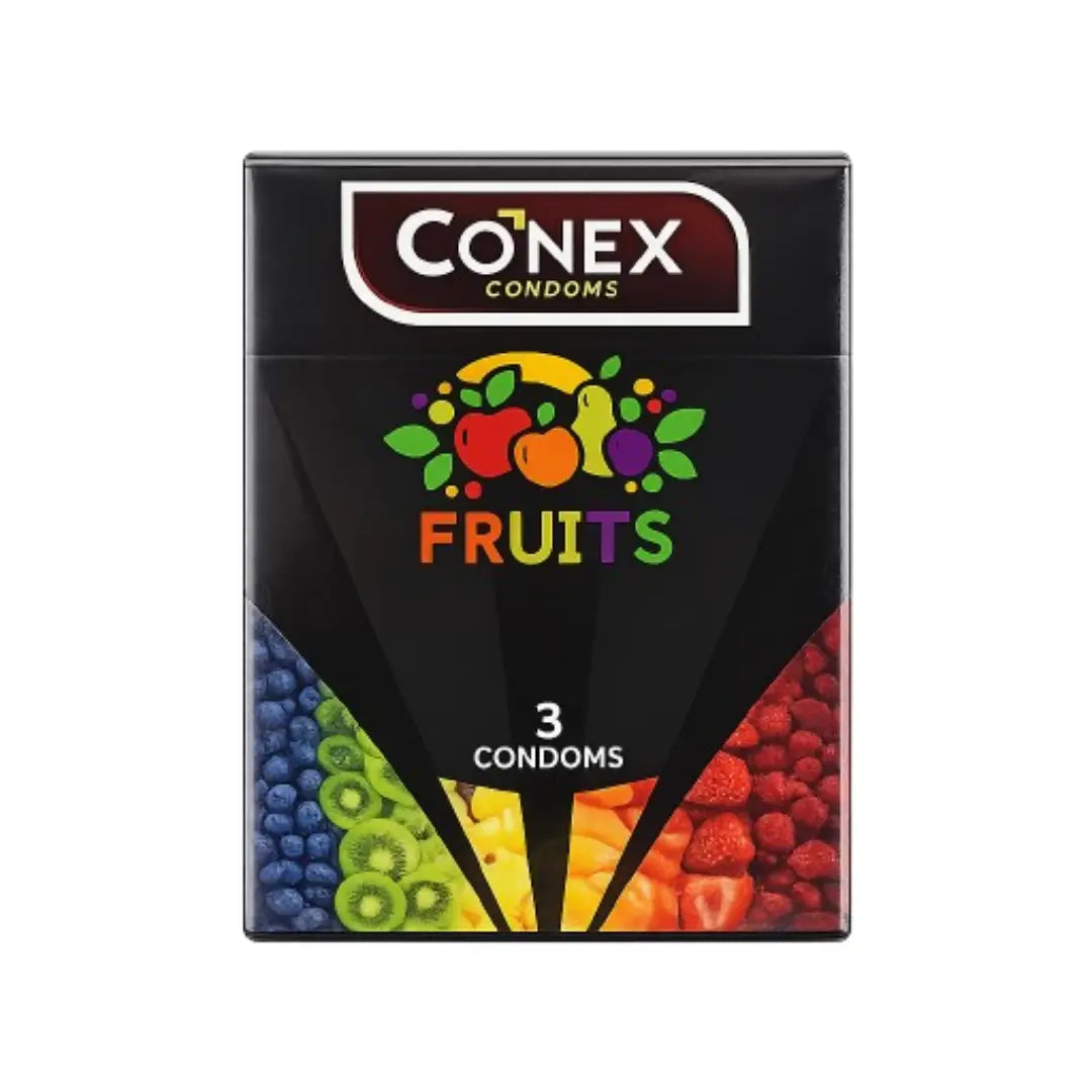 Conex Fruits Condoms 3 Pack – Assorted Flavoured Natural Latex Condoms for Comfortable Fit & Reliable Protection