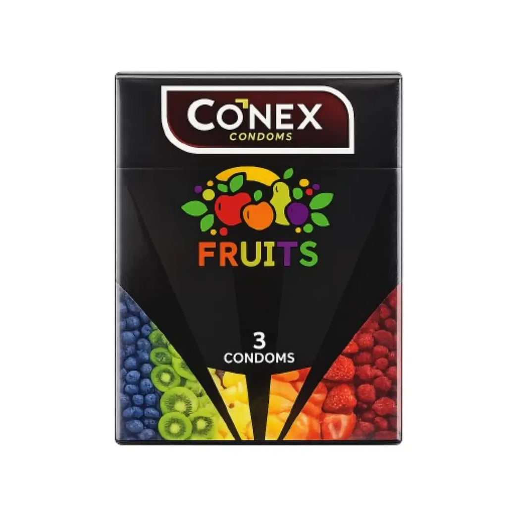 Conex Fruits Condoms 3 Pack – Assorted Flavoured Natural Latex Condoms for Comfortable Fit & Reliable Protection