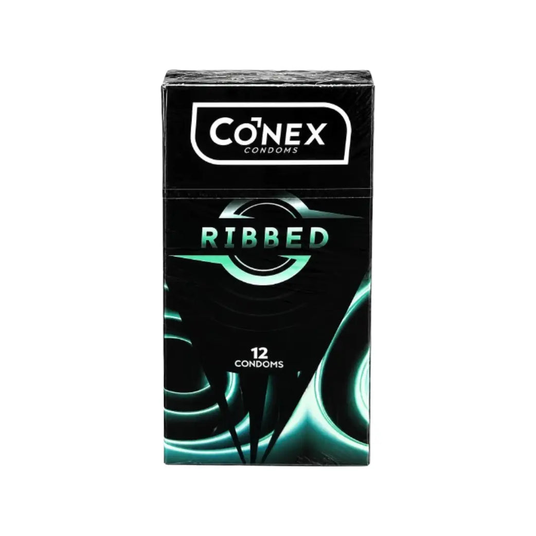 Conex Ribbed Condoms 12 Pack – Ribbed Natural Latex Condoms for Enhanced Sensation & Reliable Protection