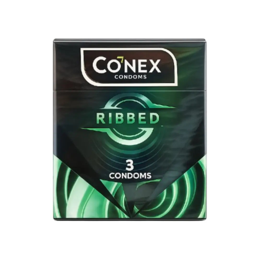 Conex Ribbed Condoms 3 Pack – Ribbed Natural Latex Condoms for Enhanced Sensation & Reliable Protection