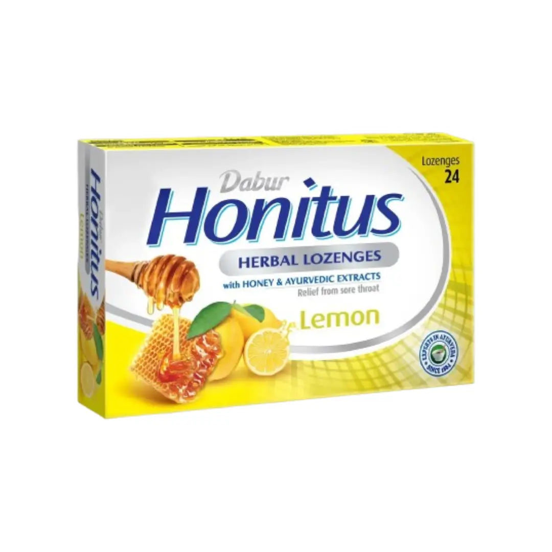 Dabur Honitus Herbal Lozenges Lemon 24s Ayurvedic Throat Lozenges with Honey and Herbal Ingredients for Sore Throat Relief and Fresh Breath