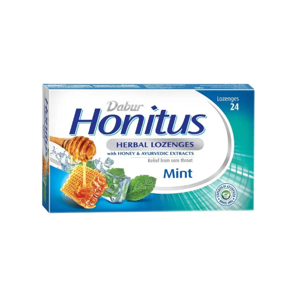 Dabur Honitus Herbal Lozenges Mint 24s | Soothing Cough & Sore Throat Relief | With Real Honey & Turmeric | Herbal Cough Drops for Cold & Throat Comfort