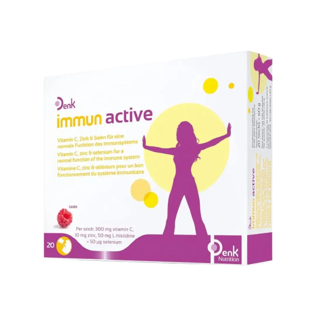 Denk Immun Active Sticks 20s | Vitamin C, Zinc & Selenium Immune Support | Raspberry Flavor Direct Sticks