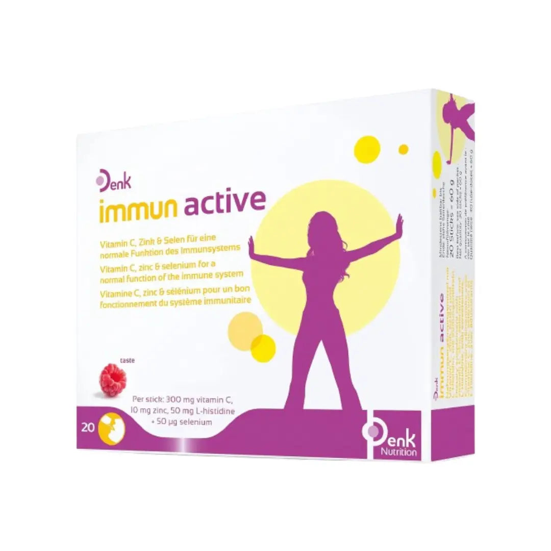 Denk Immun Active Sticks 20s | Vitamin C, Zinc & Selenium Immune Support | Raspberry Flavor Direct Sticks