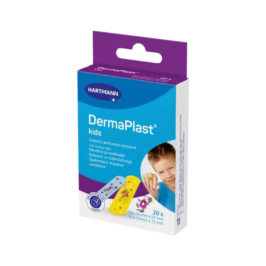 DermaPlast Kids Plasters 20s 535620 | Colorful Water-Resistant First Aid Bandages for Children