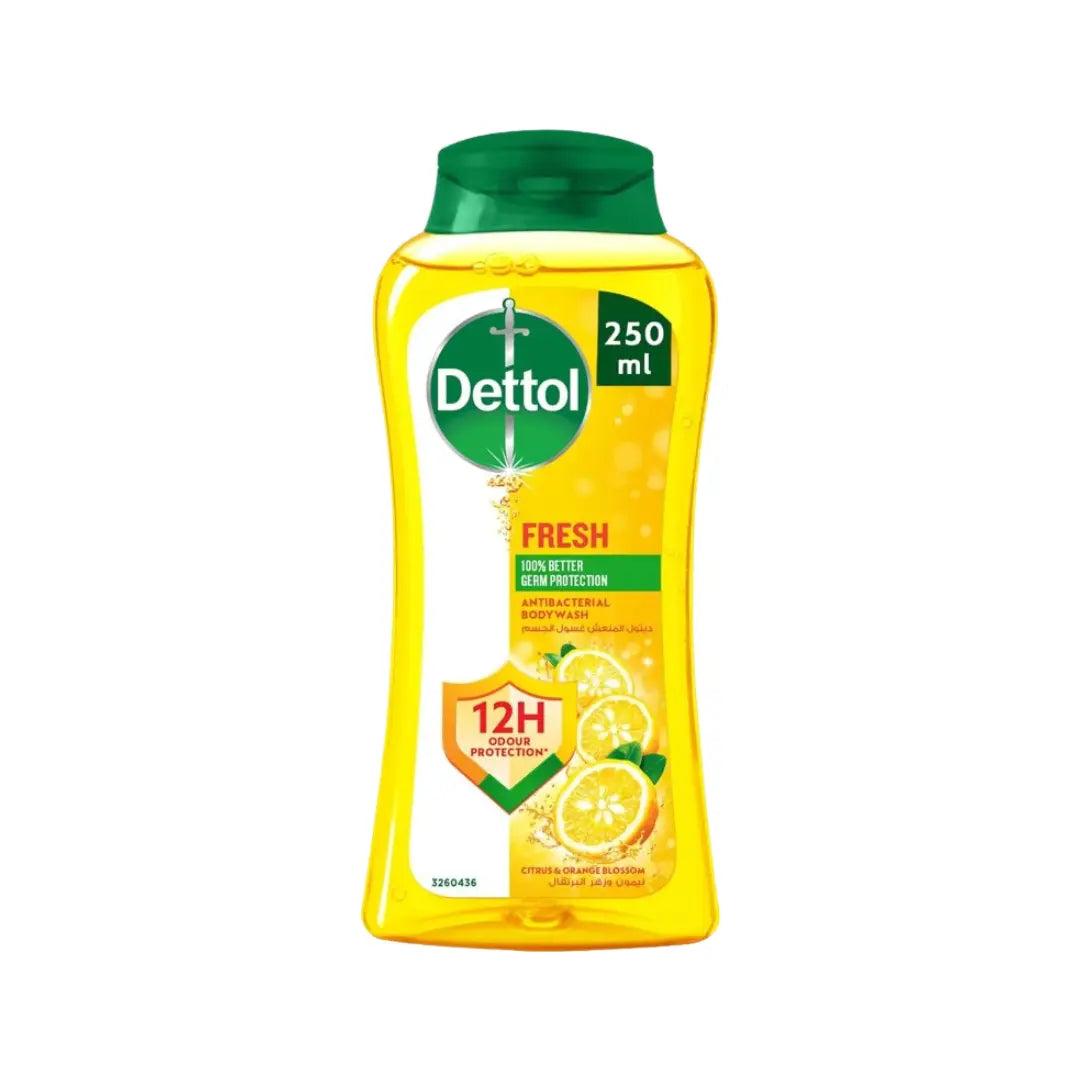 Dettol Fresh Antibacterial Body Wash 250ml Citrus & Orange Blossom – Refreshing Shower Gel for Daily Skin Cleansing & Germ Protection