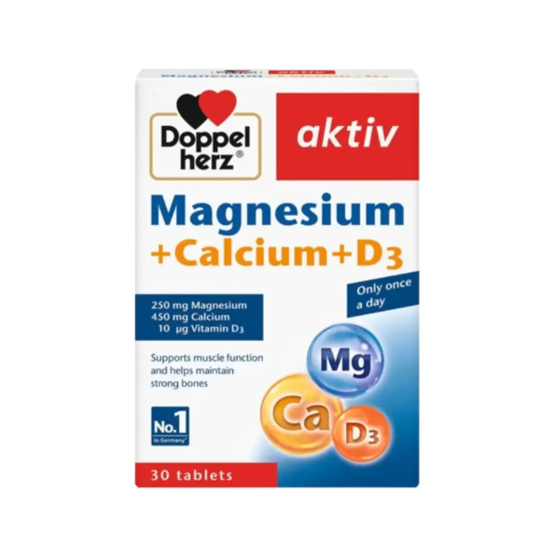 Doppelherz Aktiv Magnesium + Calcium + D3 Tablets 30s – Mineral & Vitamin Supplement for Bone, Muscle & Daily Wellness Support