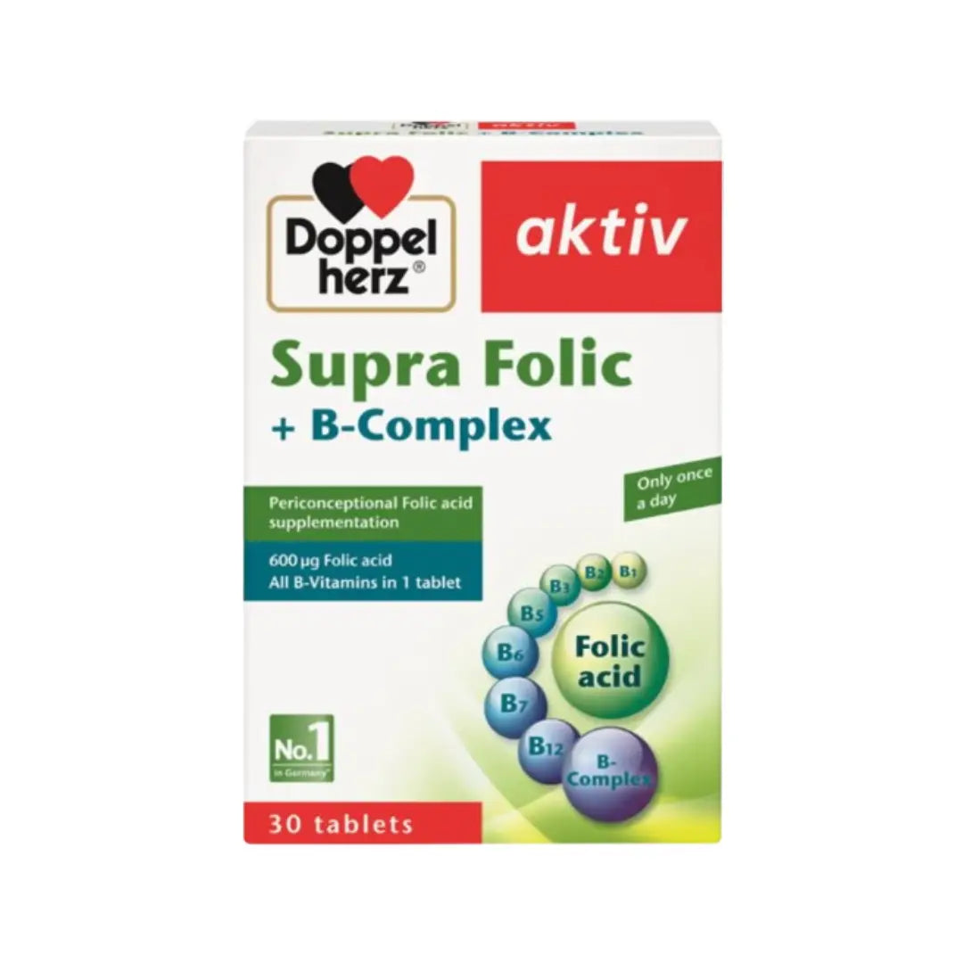 Doppelherz Aktiv Supra Folic + B-Complex Depot Tablets 30s – Time-Release B Vitamins & Folic Acid Supplement