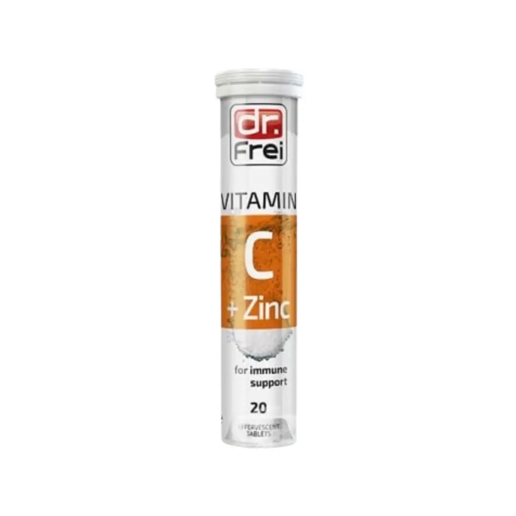 Dr. Frei Vitamin C 1000mg + Zinc 10mg Effervescent Tablets 20 Count – Immune Support & Antioxidant Supplement Drink