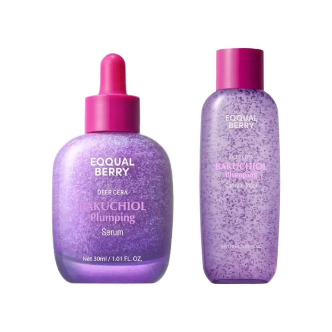 Eqqual Berry Bakuchiol Plumping Skincare Set | Capsule Toner 150ml & Plumping Serum 30ml