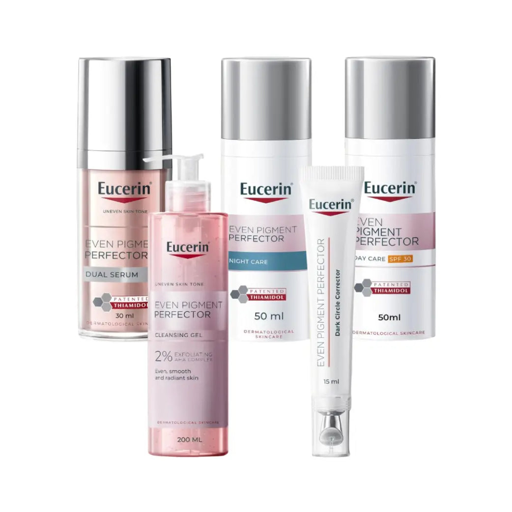 Eucerin Even Pigment Perfector Skincare Set | Dual Serum, Day Cream SPF30, Night Cream, Eye Cream & Cleansing Gel