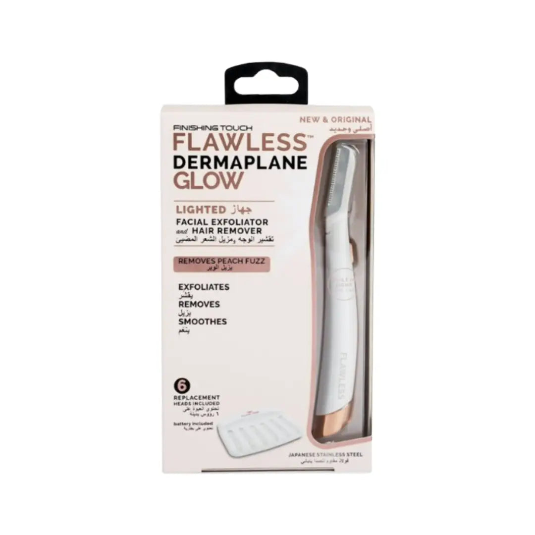 Flawless Dermaplane GLO Hair Remover – Facial Hair Remover & Exfoliating Dermaplaning Tool with LED Light