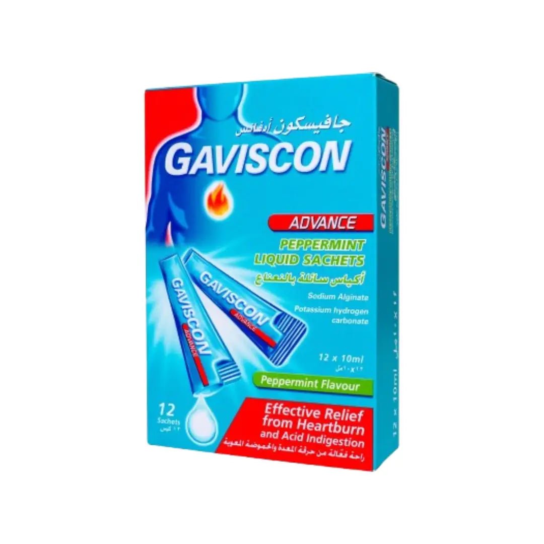Gaviscon Advance Peppermint Liquid Sachets 10ml x 12 – Fast Relief for Heartburn and Acid Indigestion