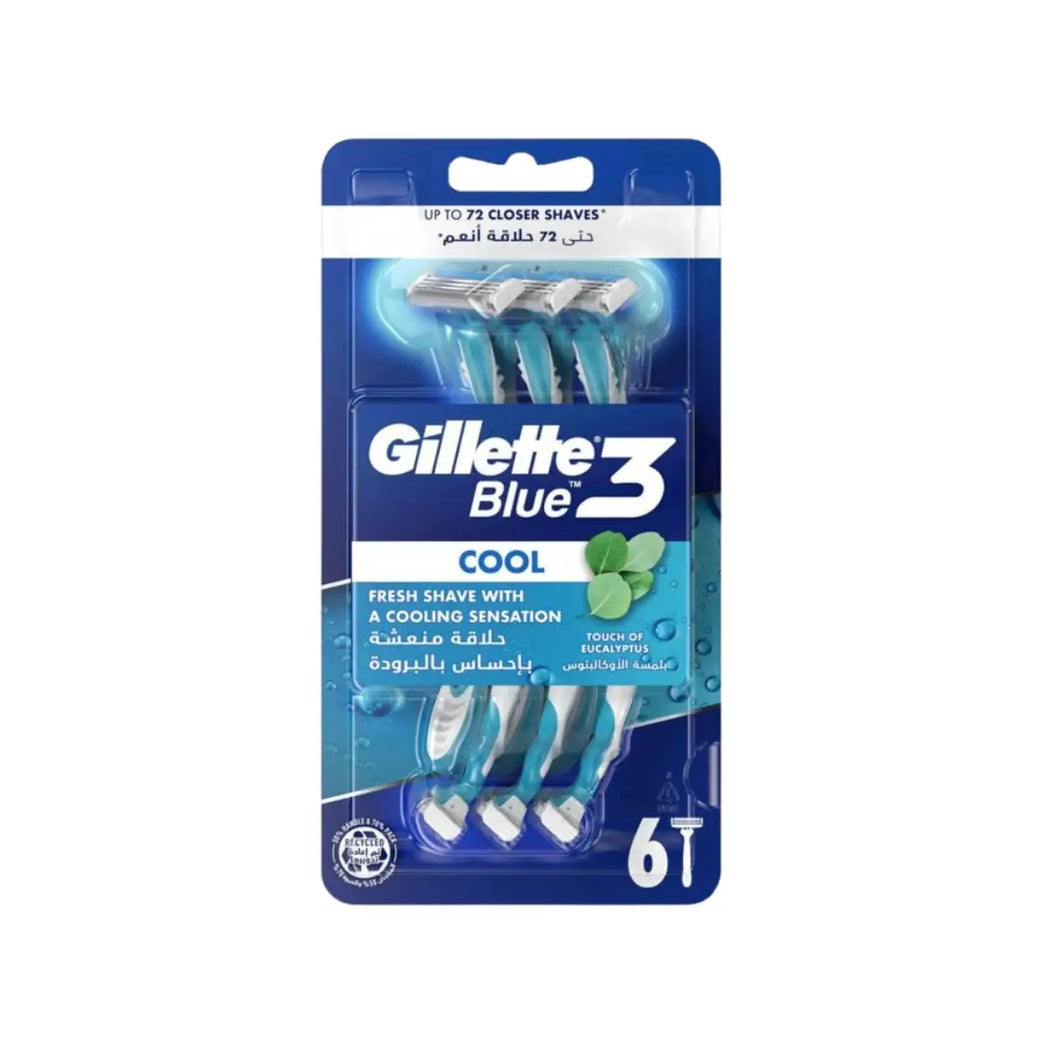 Gillette Blue 3 Cool Disposable Razors 6s | Triple Blade Razors for Smooth & Comfortable Shaving