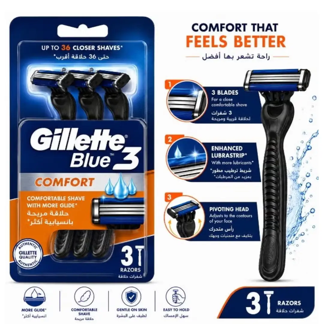 Gillette Blue3 Comfort Disposable Razors 3s – 3 Blade Men's Shaving Razor