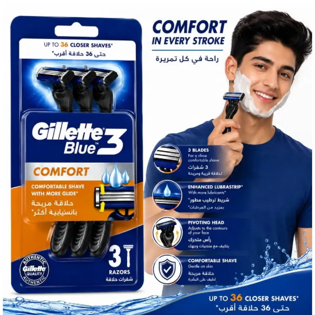 Gillette Blue3 Comfort Disposable Razors 3s – 3 Blade Men's Shaving Razor