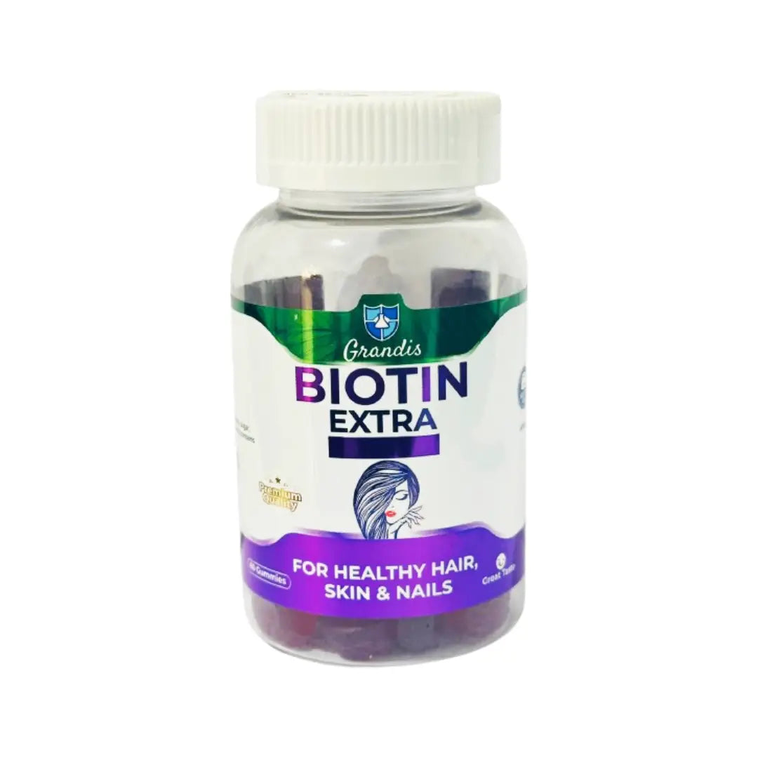 Grandis Biotin Extra 5000mcg Gummies 60s – High Strength Biotin Supplement for Hair, Skin & Nails Support