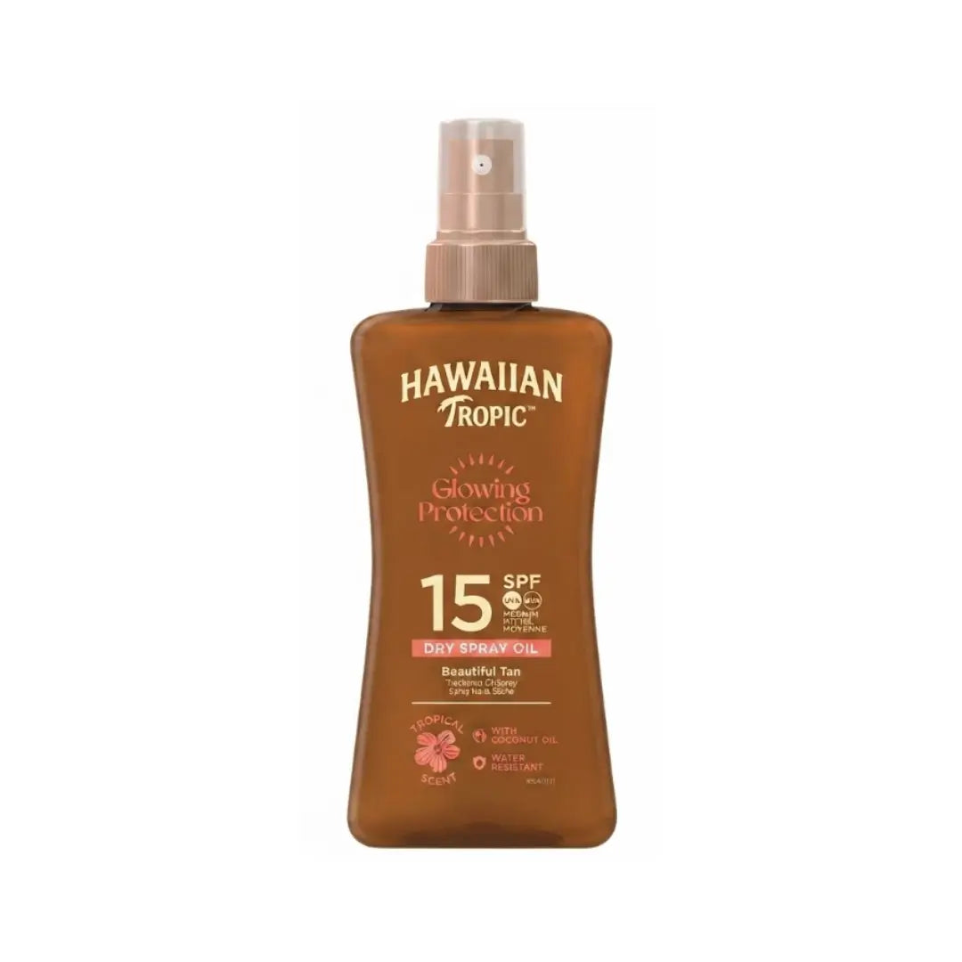 Hawaiian Tropic Glowing Protection Dry Oil Gel SPF15 200ml – Moisturizing Tanning Oil Gel with Sun Protection
