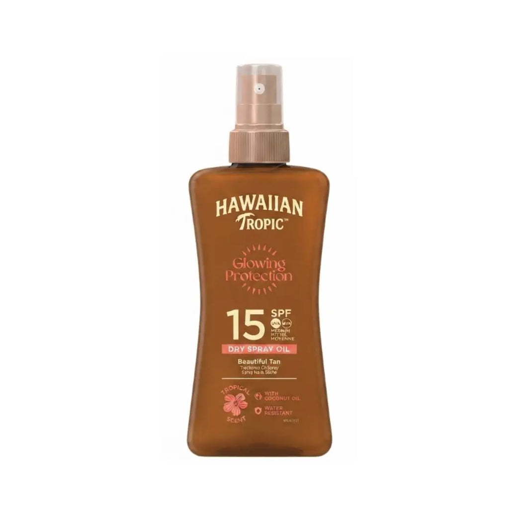 Hawaiian Tropic Glowing Protection Dry Oil Gel SPF15 200ml – Moisturizing Tanning Oil Gel with Sun Protection