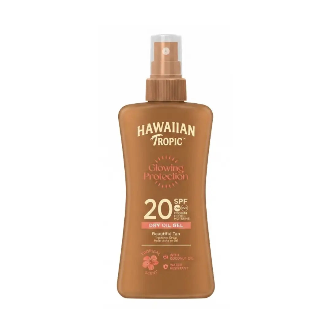 Hawaiian Tropic Glowing Protection Dry Oil Gel SPF15 200ml – Moisturizing Tanning Oil Gel with Sun Protection